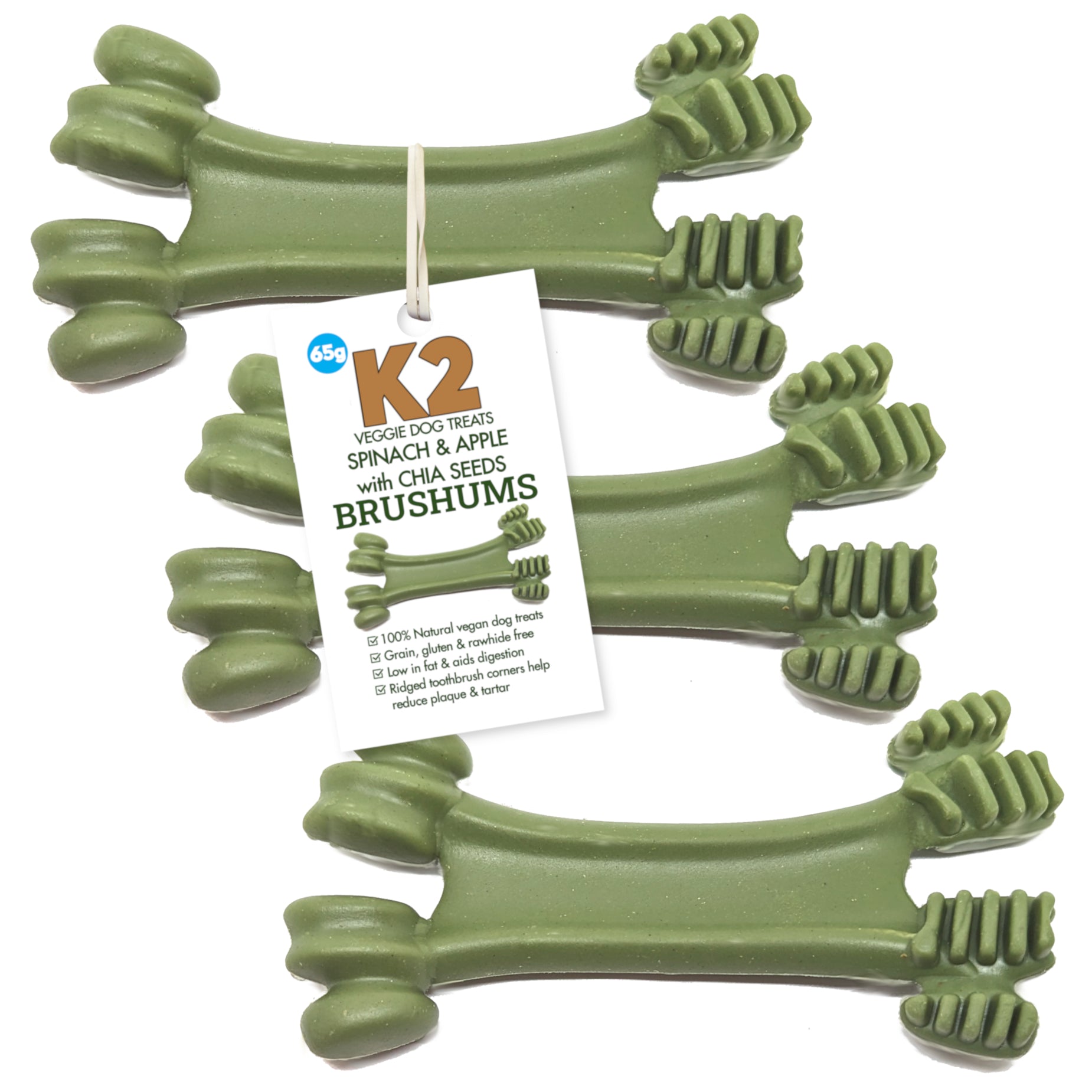 K2 Veggie Dog Treats Brushums Spinach & Apple 65g