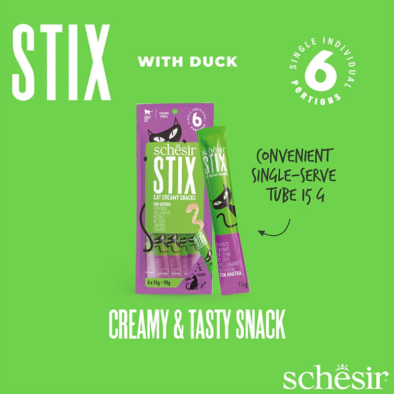Schesir Stix Cat Treats with Duck in Cream 6 x 15g