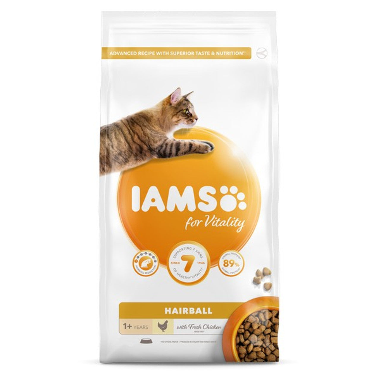 Iams Vitality Hairball Adult Cat Food Chicken 2kg