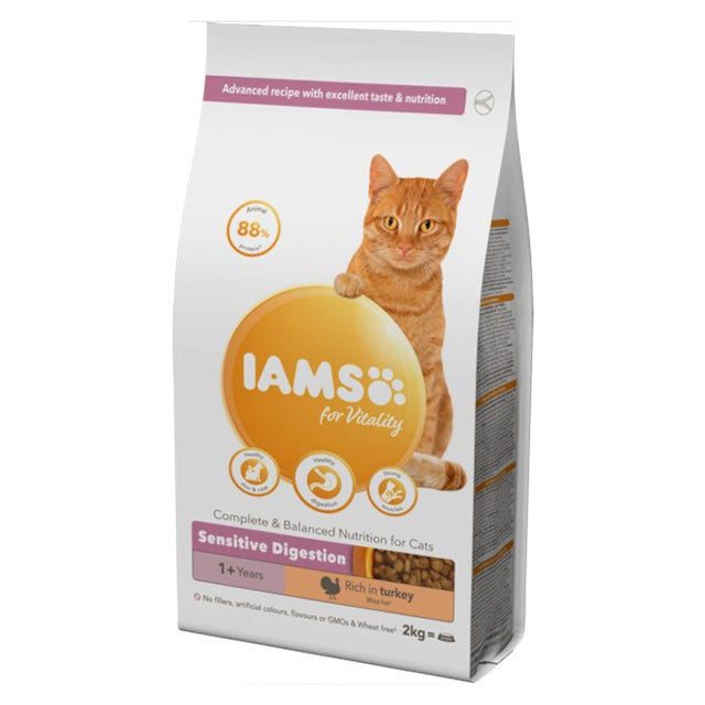 Iams Vitality Sensitive Digestion Adult Cat Food Turkey 2kg