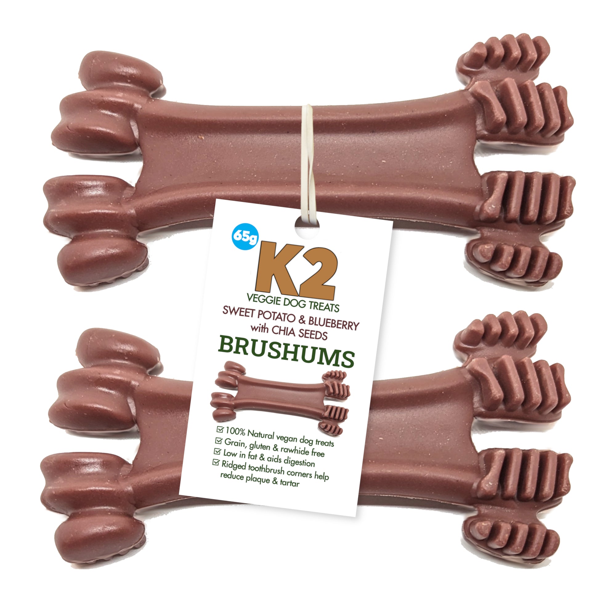 K2 Veggie Dog Treats Brushums Sweet Potato & Blueberry 65g