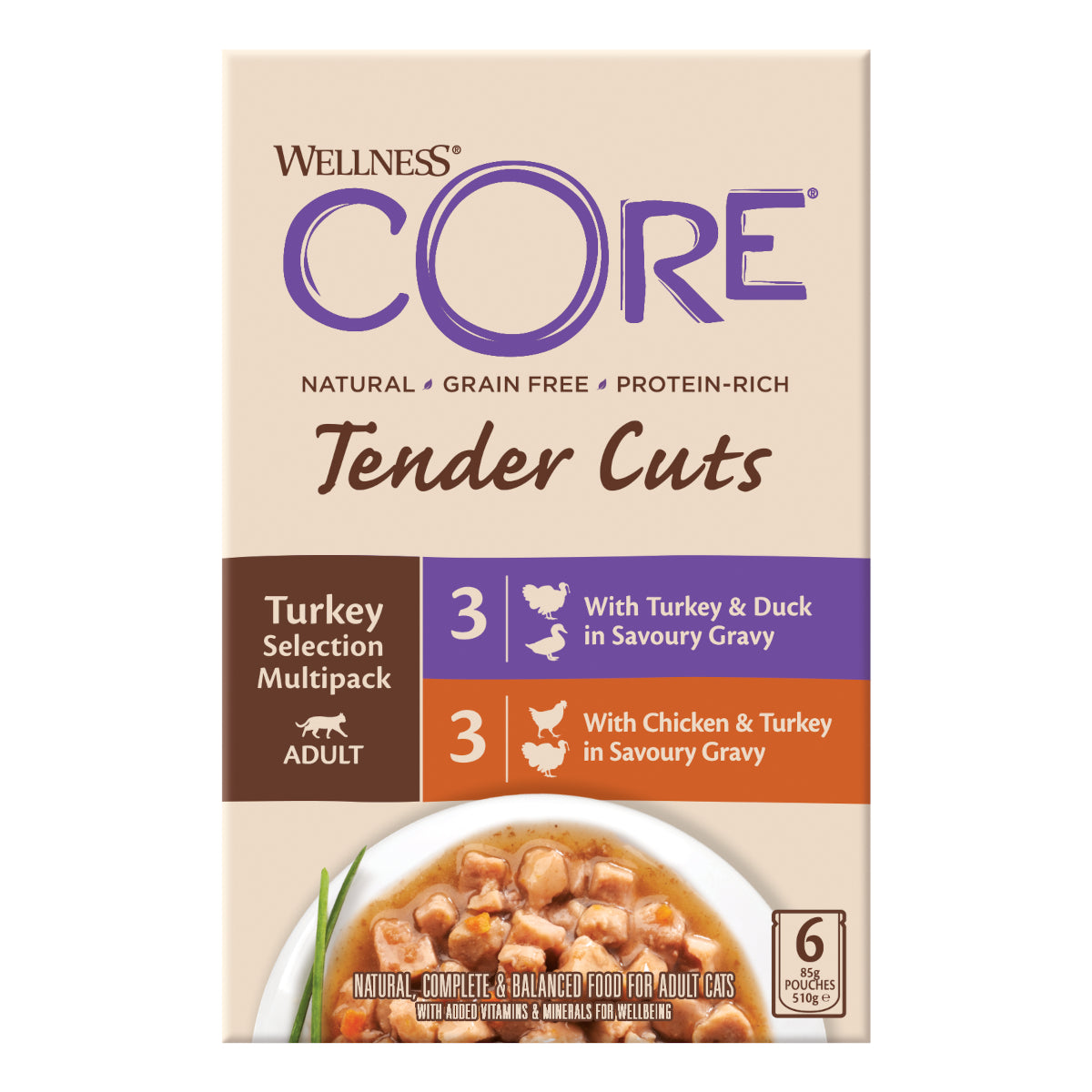 Wellness CORE Cat Wet Adult Tender Cuts Turkey Selection Multipack 6 x 85g