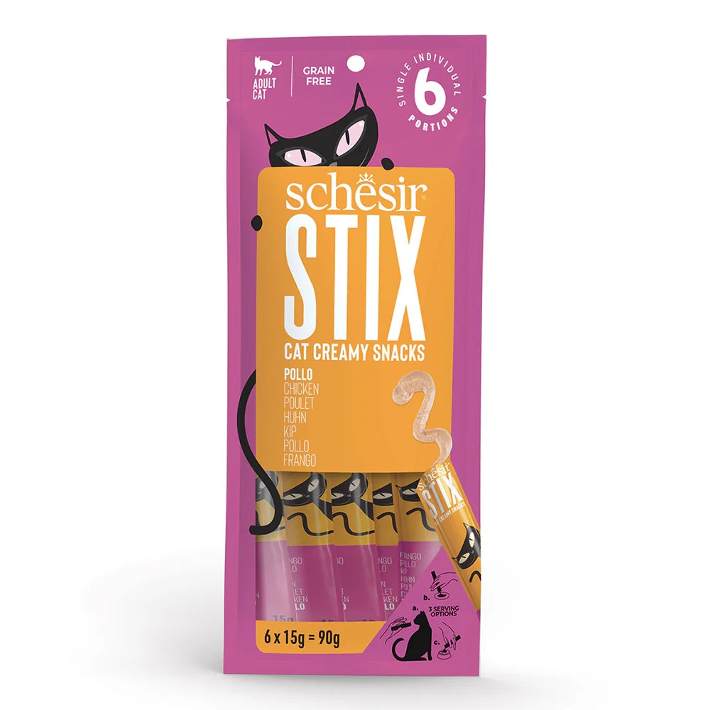Schesir Stix Cat Treats with Chicken in Cream 6 x 15g