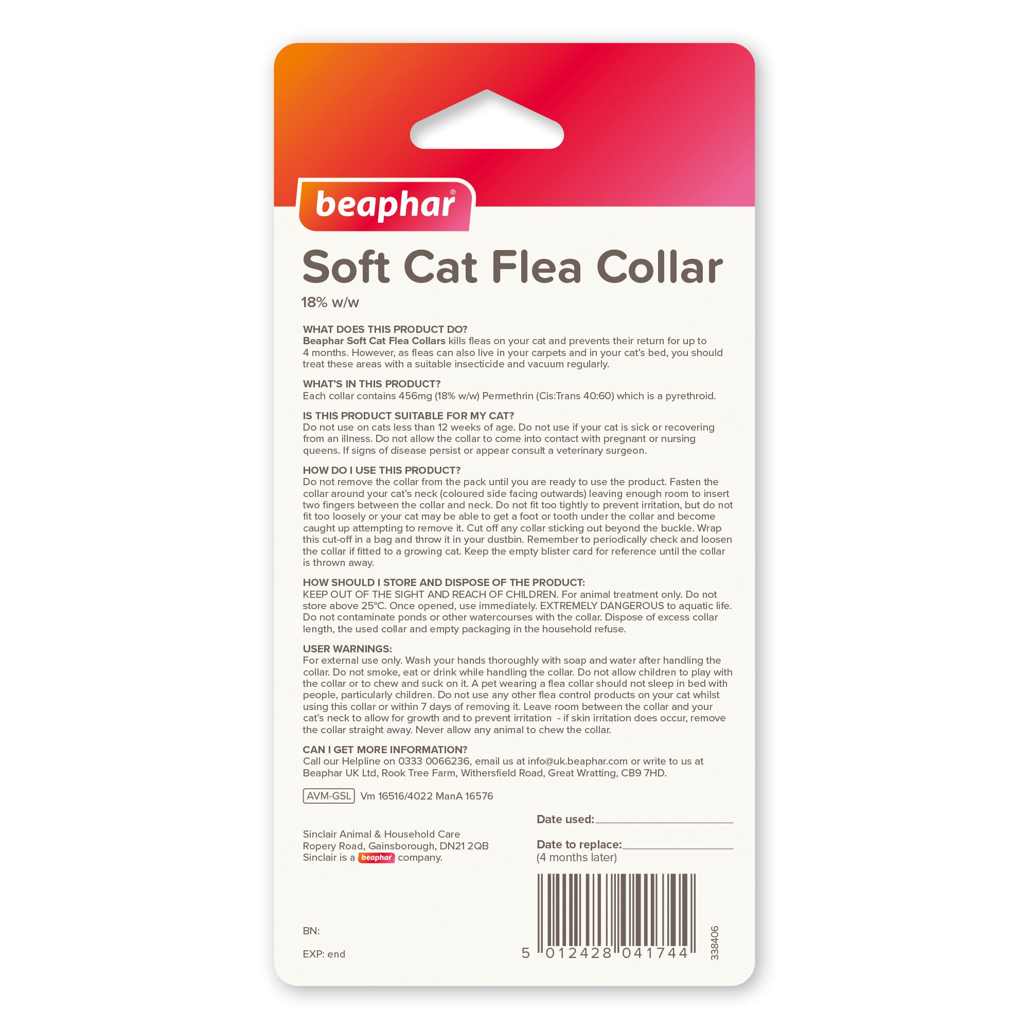 Beaphar Soft Cat Flea Collar Reflective Yellow