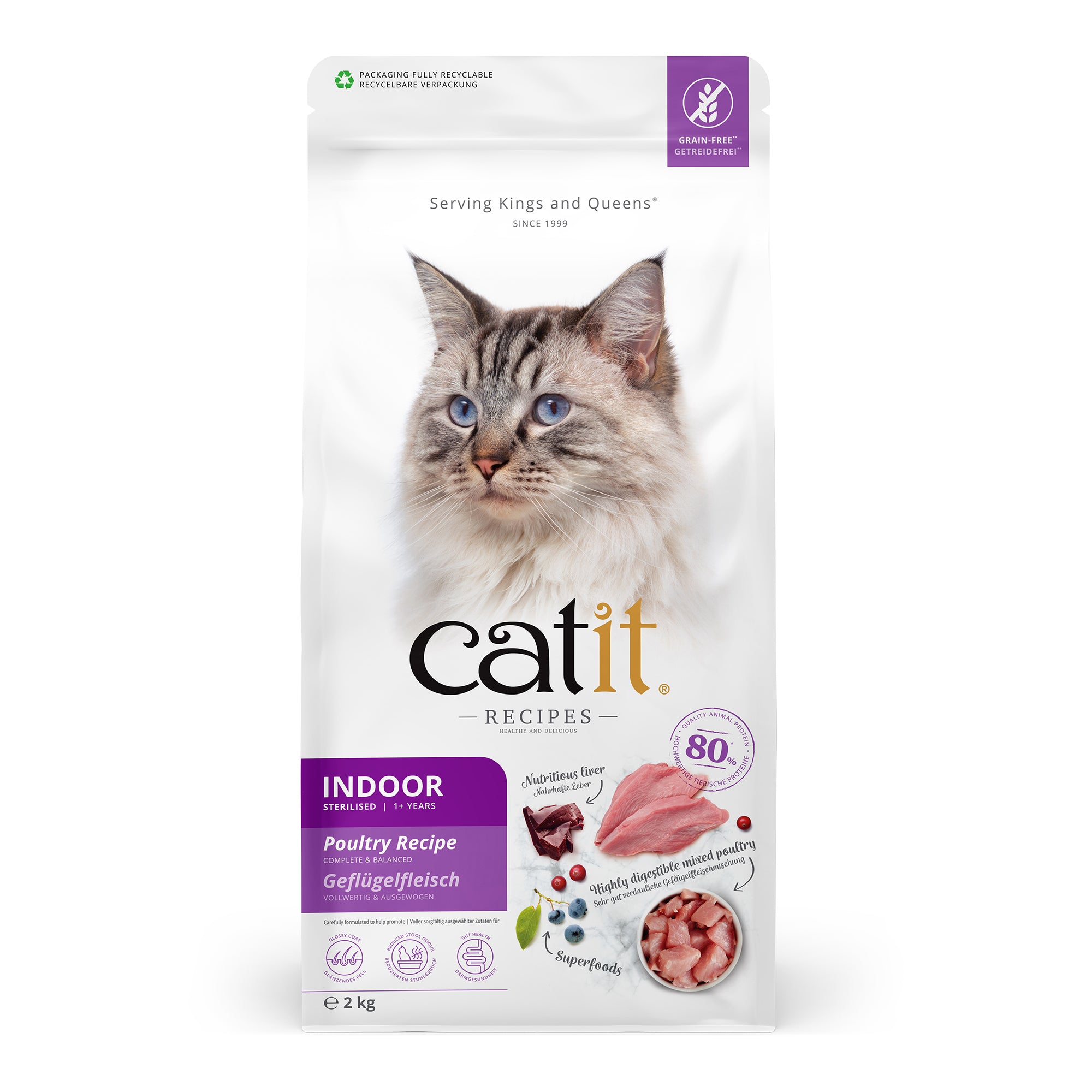 Catit Recipes Indoor Sterilised Poultry Dry Cat Food 400g/2kg