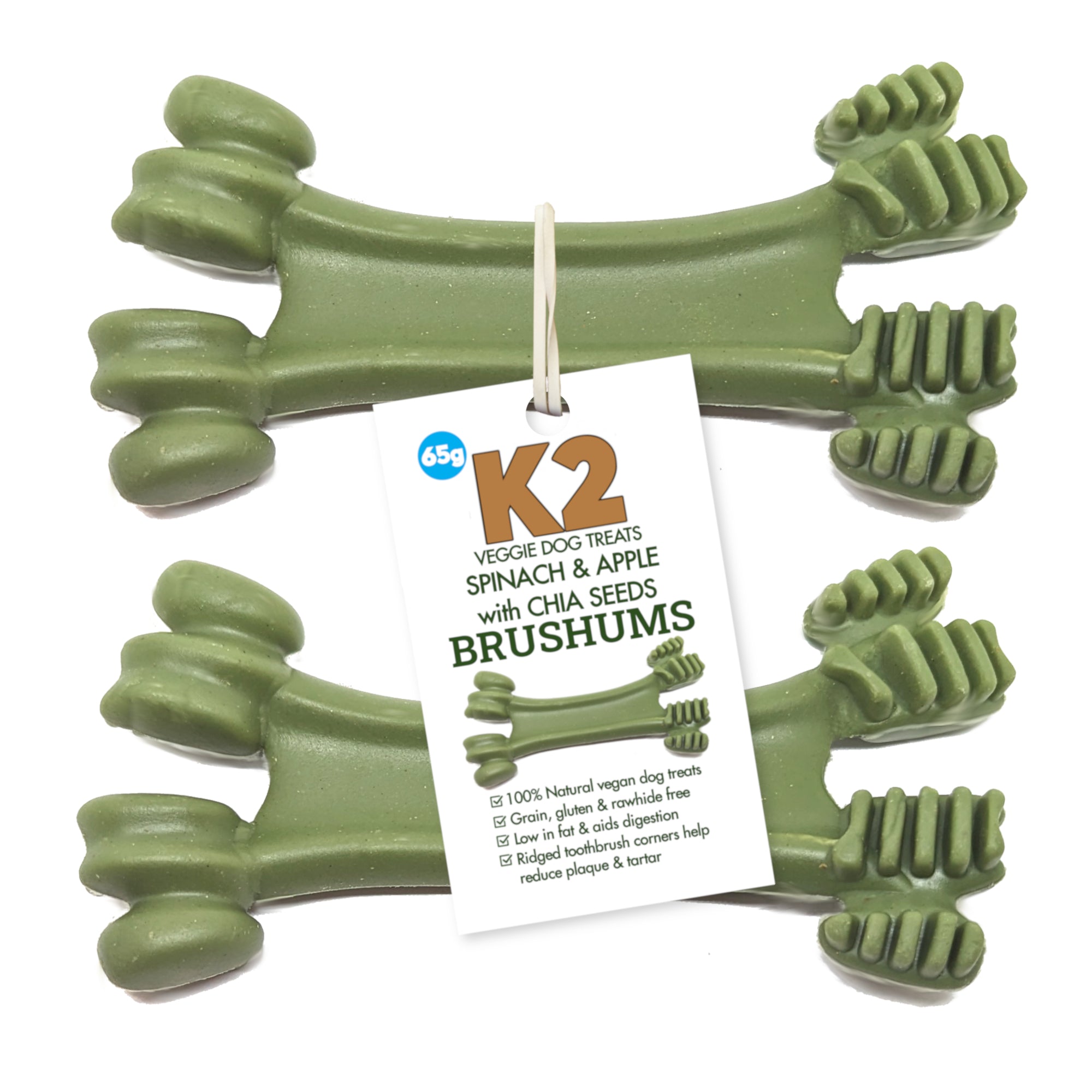 K2 Veggie Dog Treats Brushums Spinach & Apple 65g