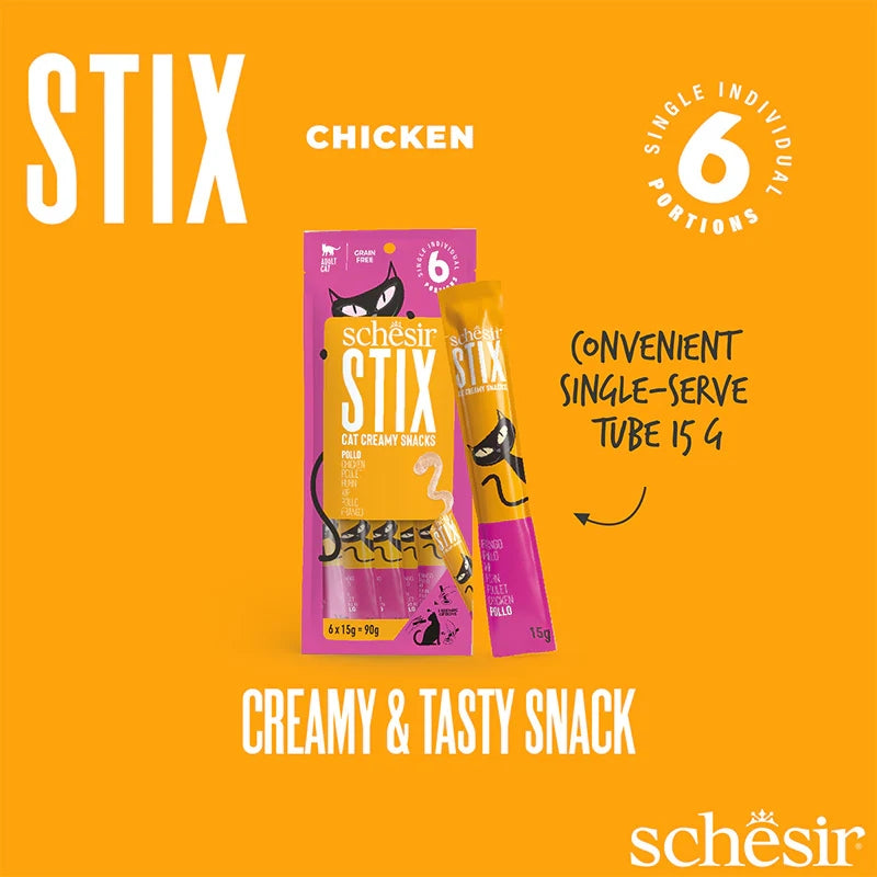 Schesir Stix Cat Treats with Chicken in Cream 6 x 15g
