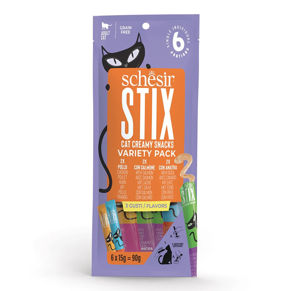 Schesir Stix Cat Treats Variety Mix Flavours in Cream 6 x 15g