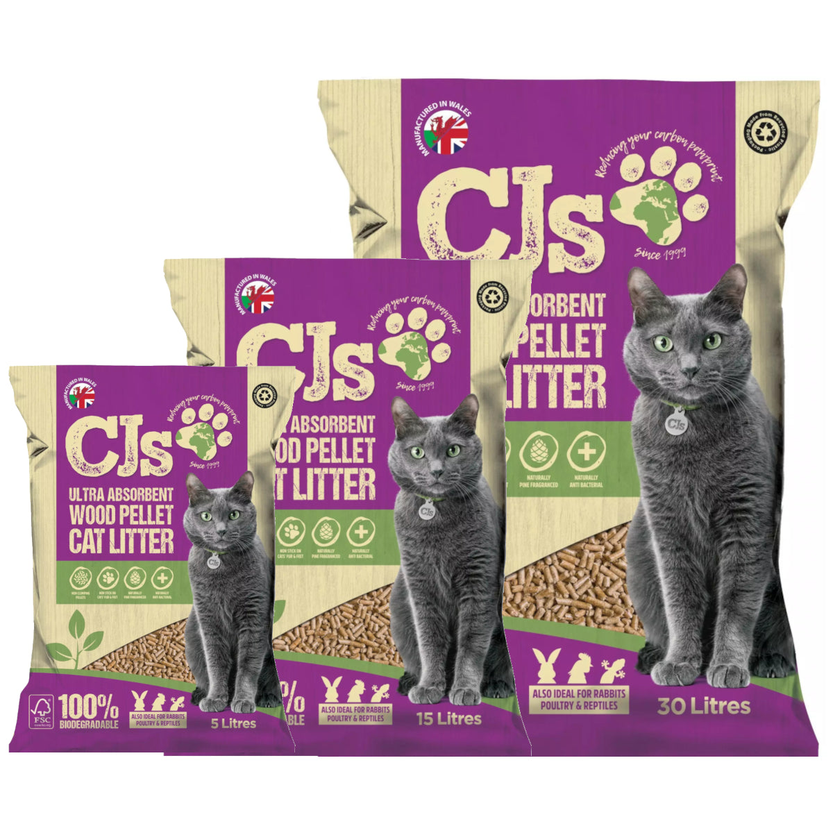 CJs Cat Litter Wood Pellets 5L / 15L / 30L