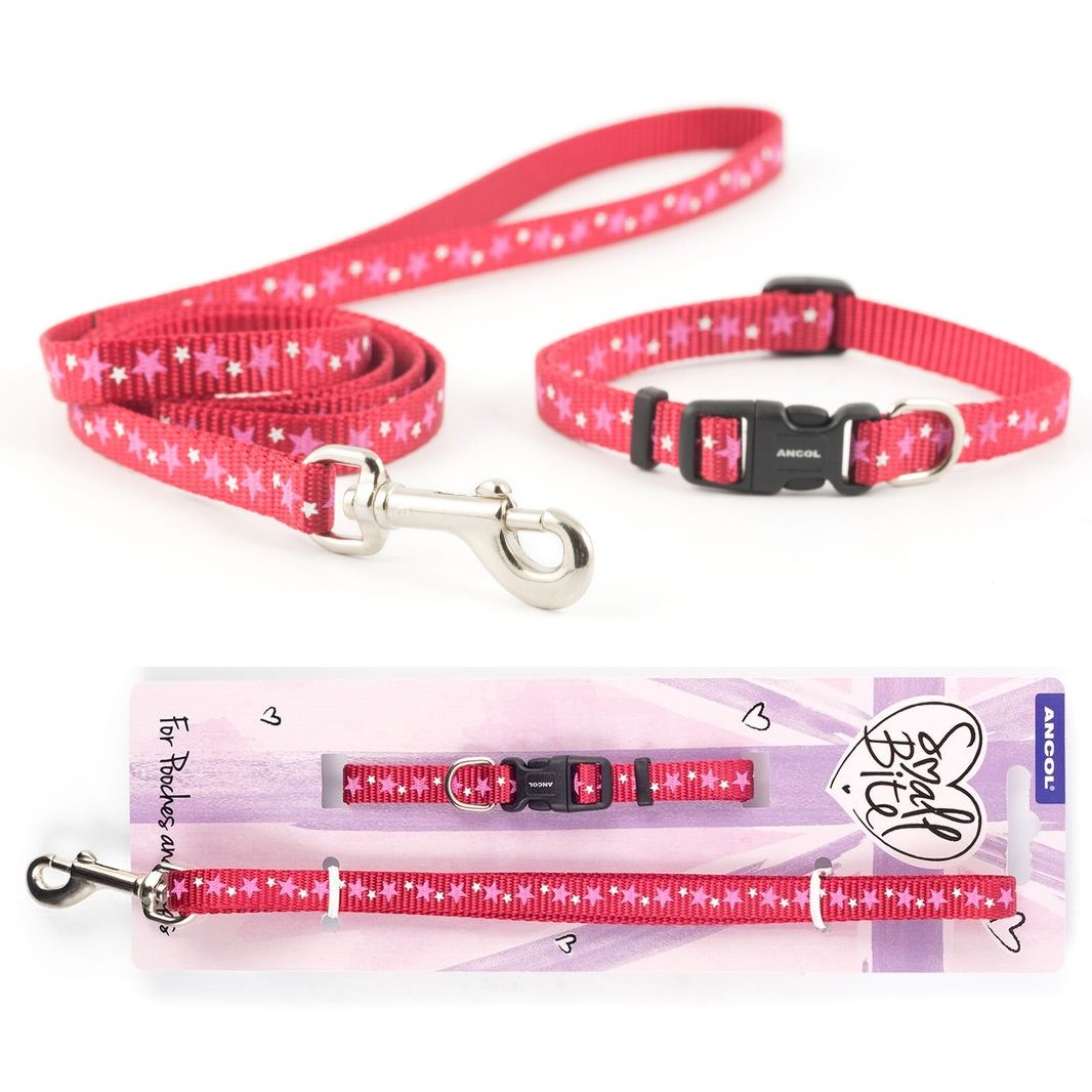 Ancol Puppy Small Bite Dog Collar & Lead Set Stars Red