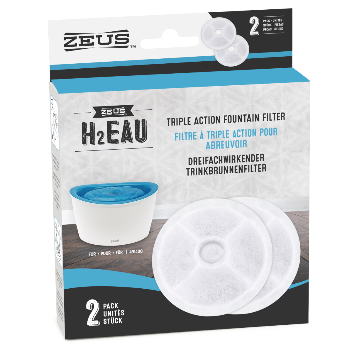 Zeus H2EAU Triple Action Fountain Filters - 2 pack