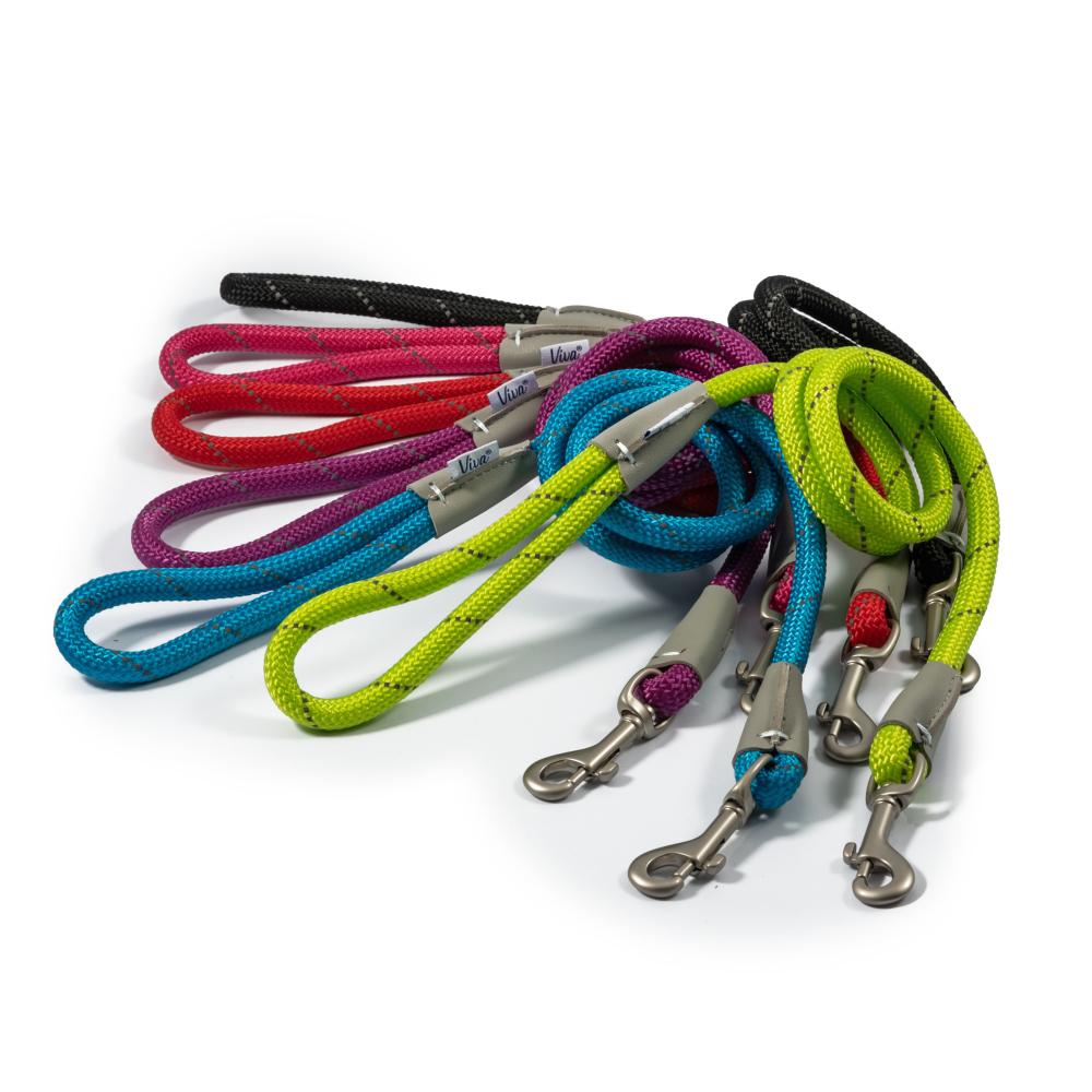 Ancol Viva Dog Rope Lead Snap Hook Reflective Pink 2 Sizes