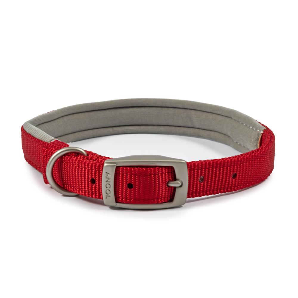 Ancol Viva Dog Collars Buckle Nylon Neoprene Padded Red 5 Sizes